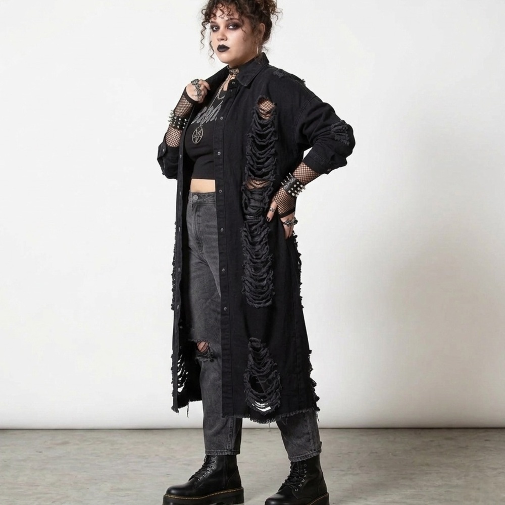 Highway Jeans Distressed Denim Duster Shacket Dress M